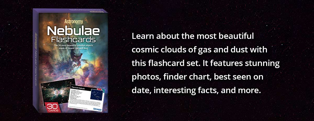 Learn about the most beautiful cosmic clouds of gs and dust with this flashcard set...