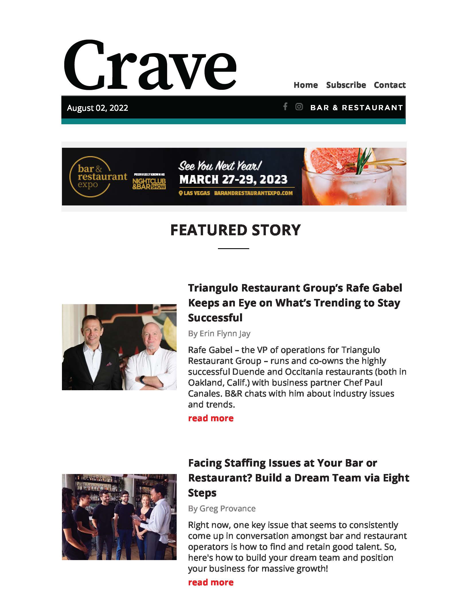 Crave Newsletter Screenshot